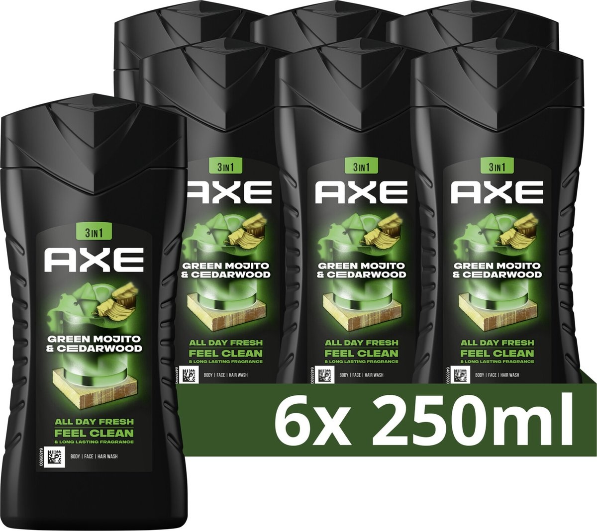 AXE Wild 3-in-1 Douchegel - Green Mojito & Cedarwood - 6 x 250 ml - Voordeelverpakking