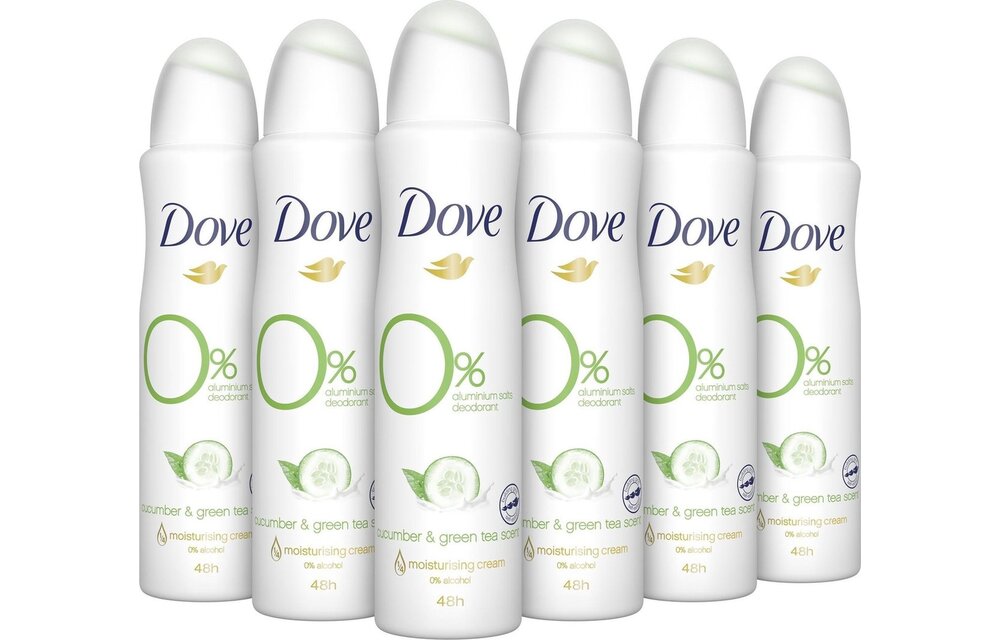 Dove 0% Aluminiumzouten Cucumber Deodorant Spray - 6 x 150 ml - Voordeelverpakking