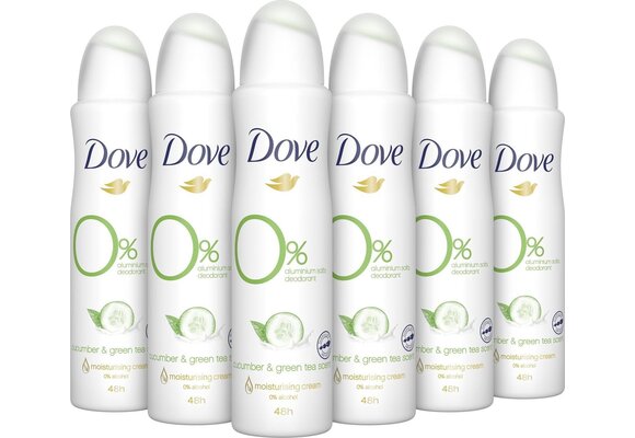 Dove 0% Aluminiumzouten Cucumber Deodorant Spray - 6 x 150 ml - Voordeelverpakking