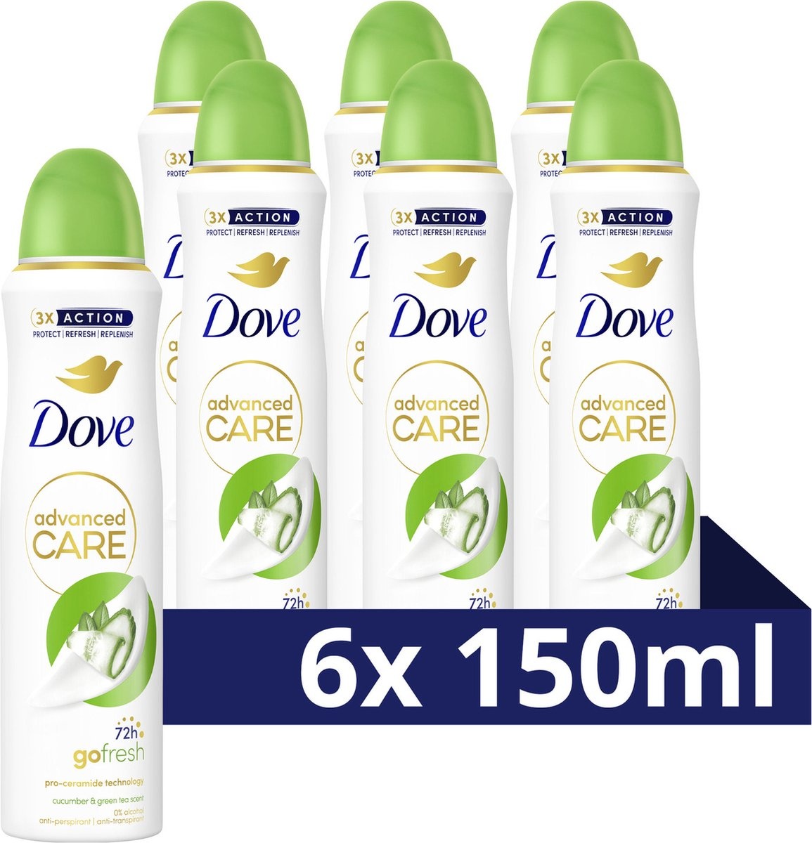 Dove Advanced Care Go Fresh Anti-Transpirant Deodorant Spray - Cucumber & Green Tea - 6 x 150 ml - Voordeelverpakking