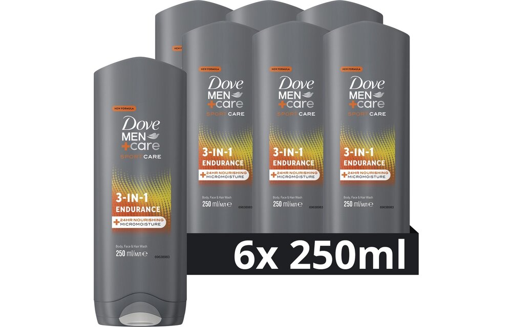 Dove Men+Care Sport Care Endurance 3-in-1 Douchegel - 6 x 250 ml - Voordeelverpakking