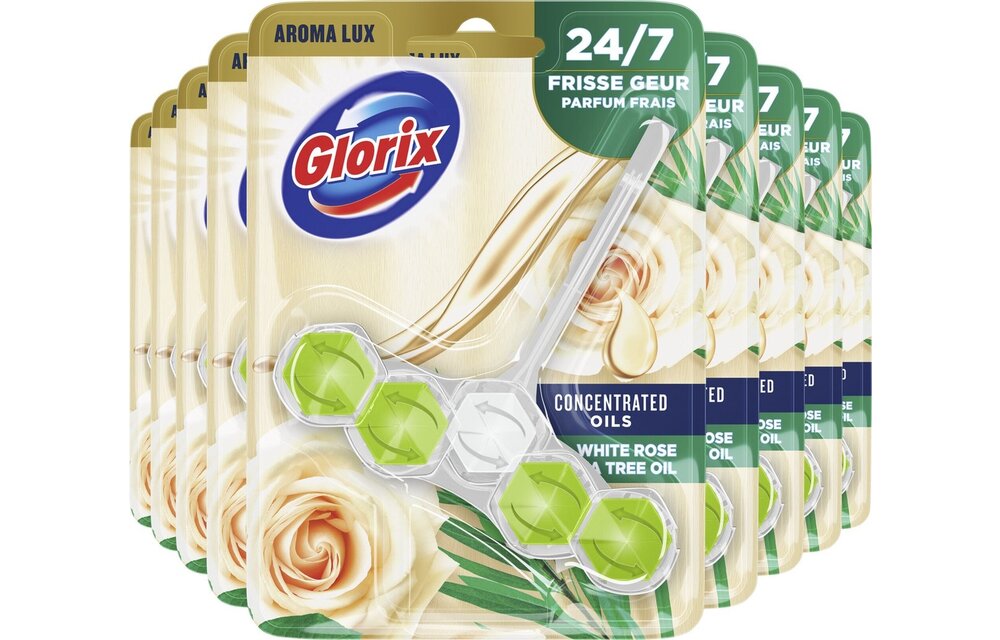 Glorix Aroma Lux White Rose & Tea Tree Oil WC Blok - 9 x 55 g - Voordeelverpakking