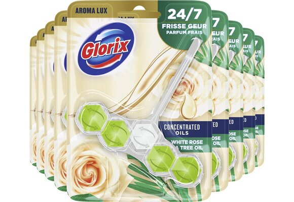 Glorix Aroma Lux White Rose & Tea Tree Oil WC Blok - 9 x 55 g - Voordeelverpakking