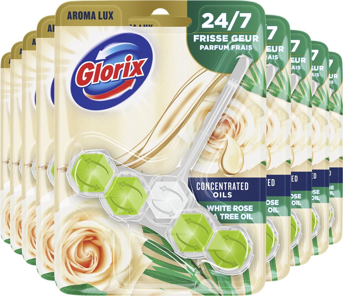 Glorix Aroma Lux White Rose & Tea Tree Oil WC Blok - 9 x 55 g - Voordeelverpakking