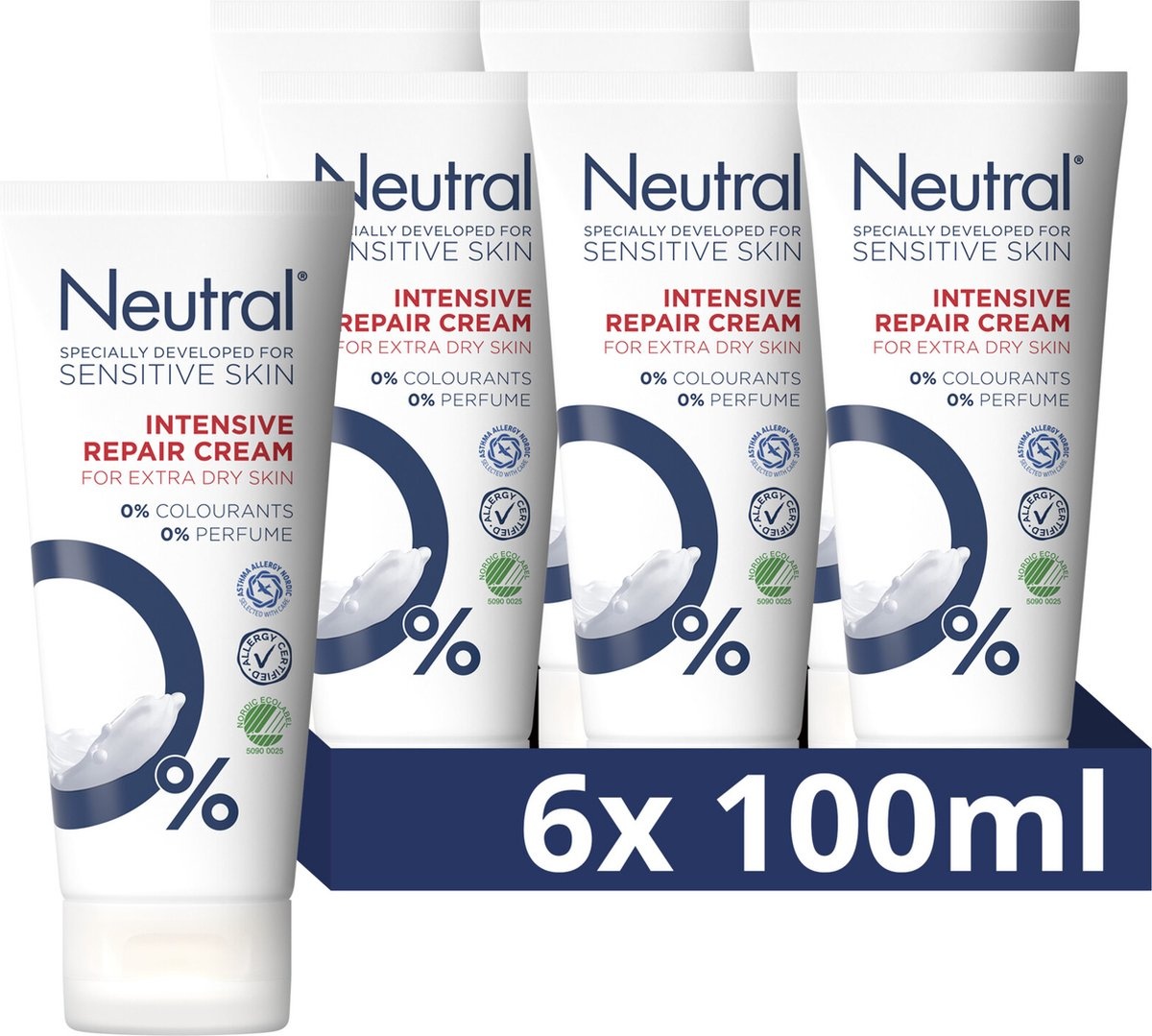 Neutral 0% Parfumvrij Intensive Repair Cream - 6 x 100 ml - Voordeelverpakking