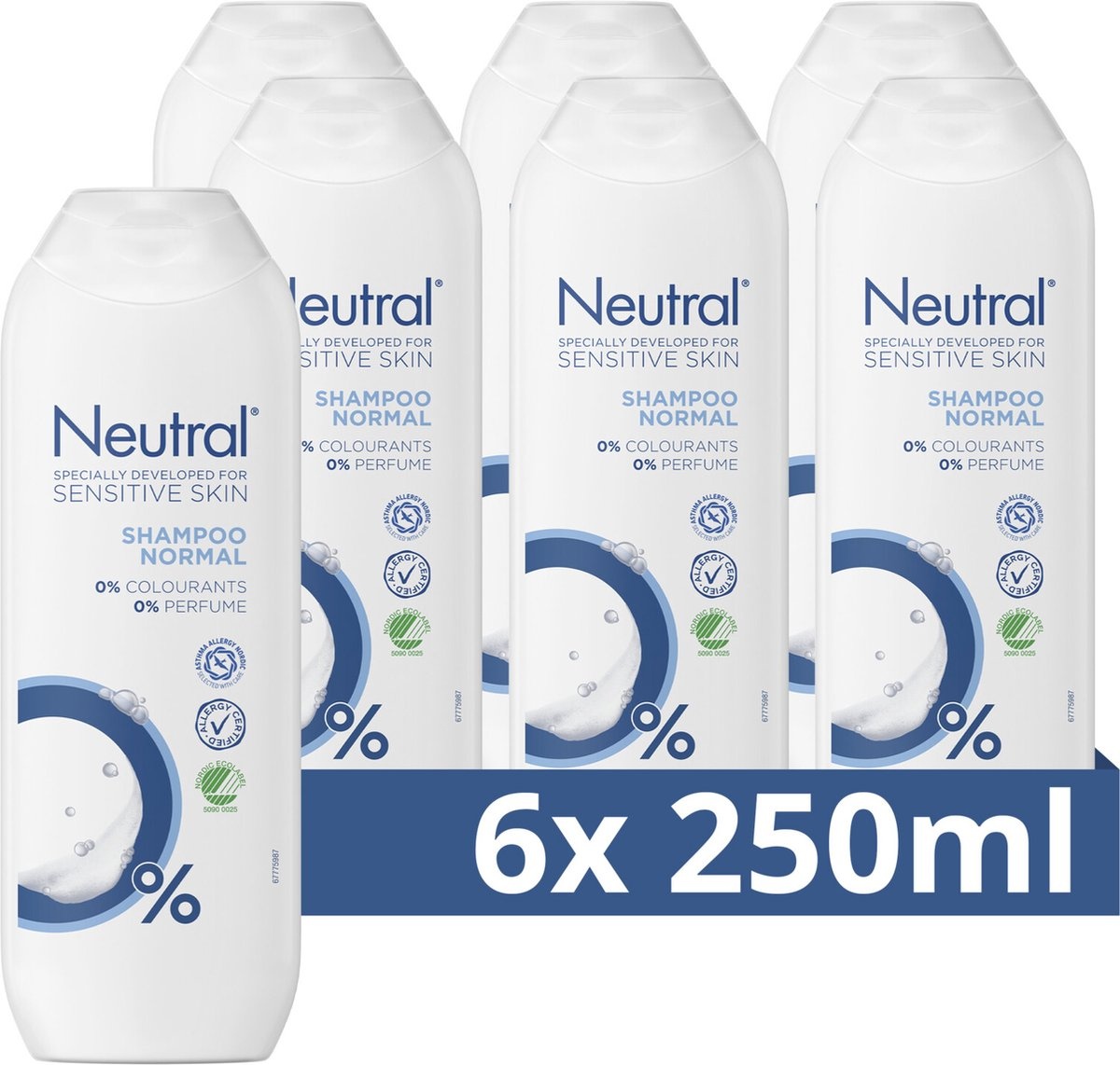 Neutral 0% Shampoo - Normaal - bevat 0% parfum en 0% kleurstof - 6 x 250 ml