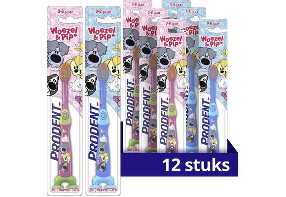 Prodent Woezel & Pip Tandenborstel - 0-6 jaar - een baby- en peutertandenborstel met zuignapvoetjes - 12 stuks