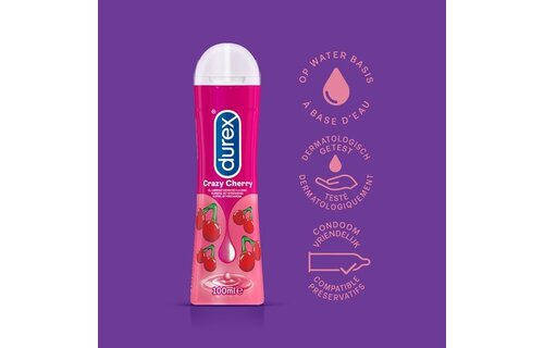 Durex - 3 Glijmiddelen - Waterbasis - Massage Olie en Glijmiddel 2/1 Aloë Vera 200ml - Play Tingle Gel 100ml - Crazy Cherry met Smaak Kers 100ml