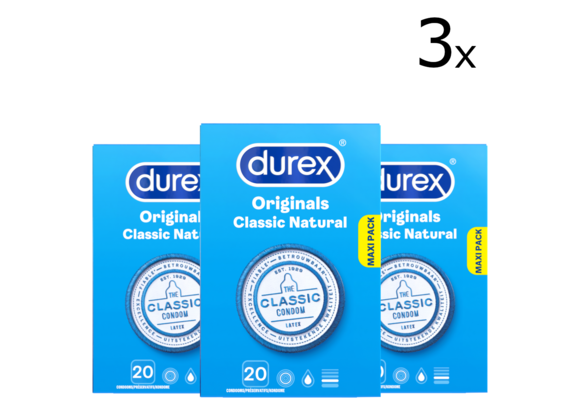 Durex Condooms Classic Natural 20st - 3 Stuks - Voordeelverpakking