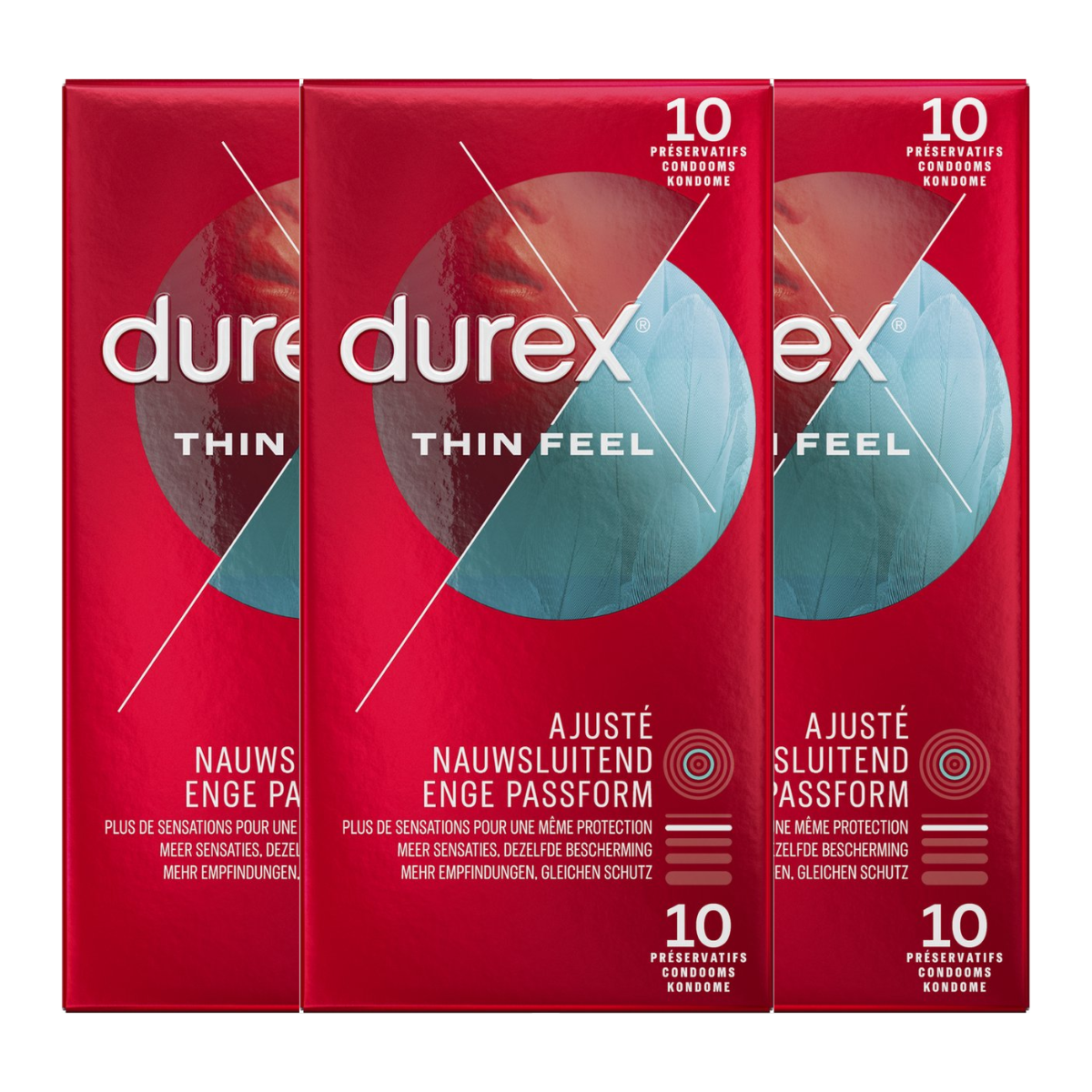 Durex Condooms Thin Feel Close Fit 10st - 3 Stuks - Voordeelverpakking