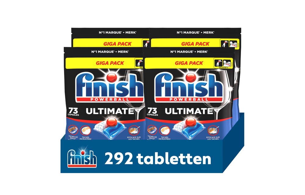 Finish Powerball Ultimate Vaatwastabletten – 292 Capsules – Giga Pack – Krachtige Reiniging & Glans