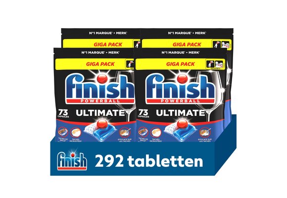 Finish Powerball Ultimate Vaatwastabletten – 292 Capsules – Giga Pack – Krachtige Reiniging & Glans
