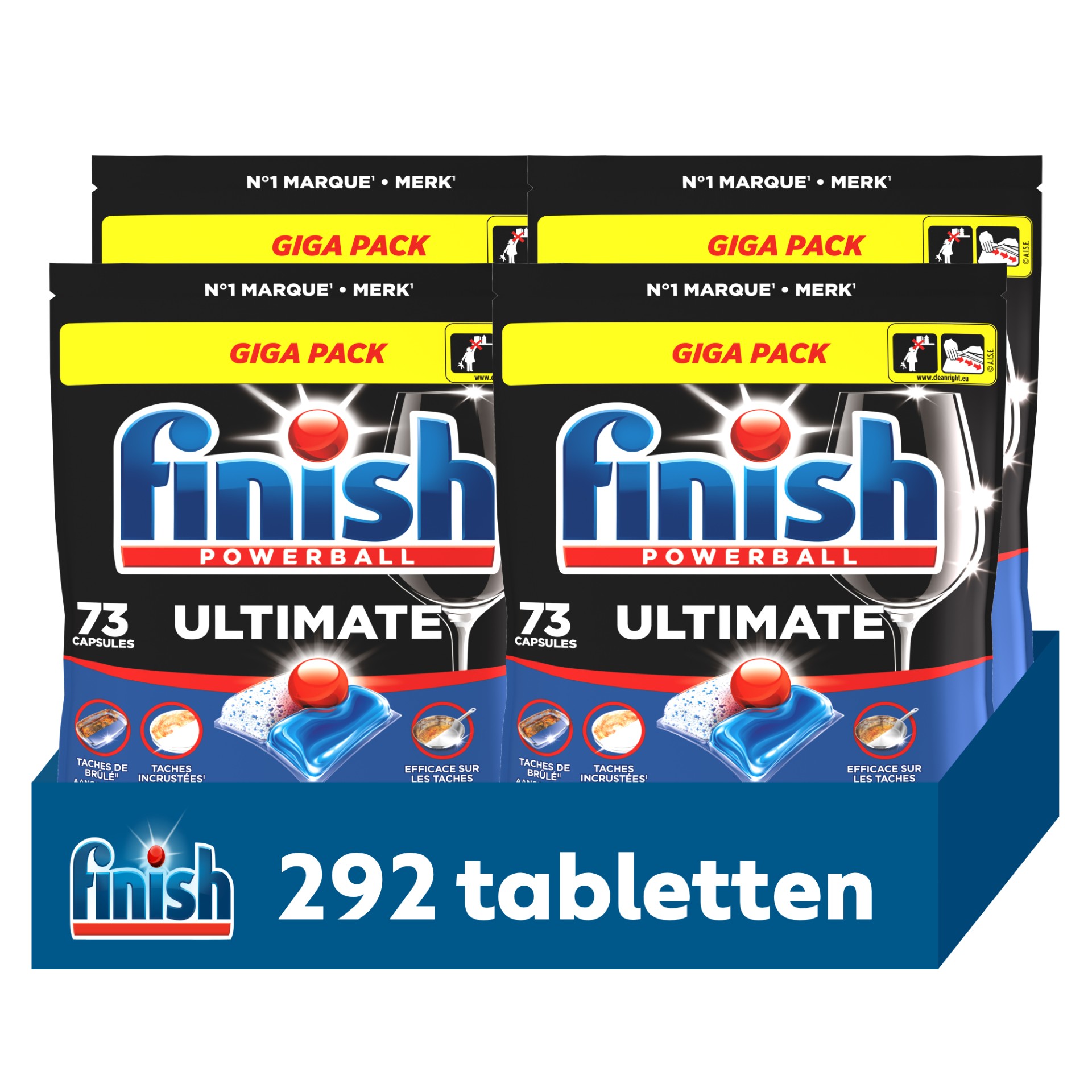 Finish Powerball Ultimate Vaatwastabletten – 292 Capsules – Giga Pack – Krachtige Reiniging & Glans