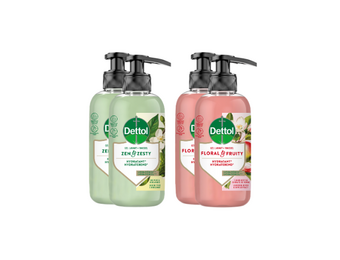 Dettol Handzeep Voordeelverpakking 4 Stuks – Zen & Zesty & Floral & Fruity – Hydraterende Vloeibare Handzeep – 4 x 300 ml
