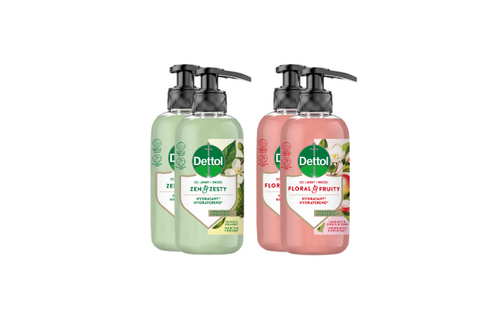 Dettol Handzeep Voordeelverpakking 4 Stuks – Zen & Zesty & Floral & Fruity – Hydraterende Vloeibare Handzeep – 4 x 300 ml