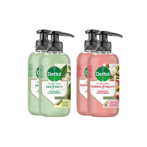 Dettol Handzeep Voordeelverpakking 4 Stuks – Zen & Zesty & Floral & Fruity – Hydraterende Vloeibare Handzeep – 4 x 300 ml