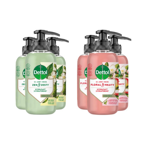 Dettol Handzeep Voordeelverpakking 6 Stuks – Zen & Zesty & Floral & Fruity – Hydraterend – 6 x 300 ml