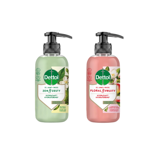 Dettol Handzeep Voordeelverpakking 2 Stuks – Zen & Zesty + Floral & Fruity – Hydraterende Vloeibare Handzeep – 300 ml per Fles