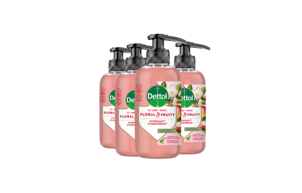 Dettol Handzeep - Antibacterieel - Floral & Fruity - Vlinderbloesem & Appelextract - 300ml x4