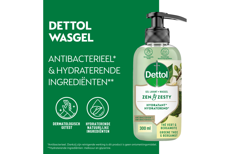 Dettol Handzeep – Antibacterieel – Zen & Zesty – Groene Thee & Bergamot – 300 ml x5