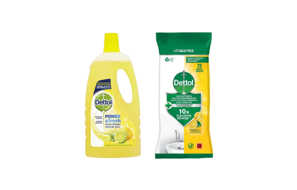Dettol Power & Fresh Allesreiniger Citroen + Antibacteriële Reinigingsdoekjes Citroen 72 Stuks – Schoonmaakset
