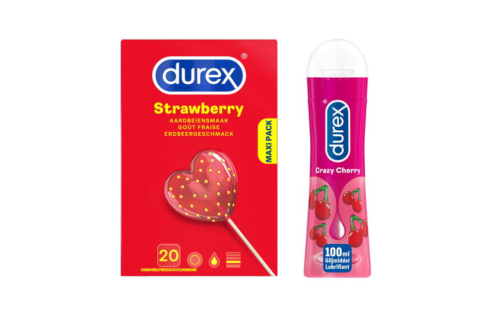 Durex - Glijmiddel Crazy Cherry waterbasis 100ML - Condooms Sexy Strawberry 20st