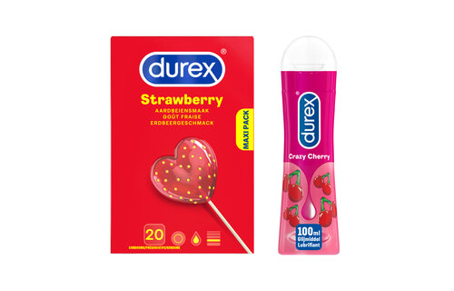 Durex - Glijmiddel Crazy Cherry waterbasis 100ML - Condooms Sexy Strawberry 20st