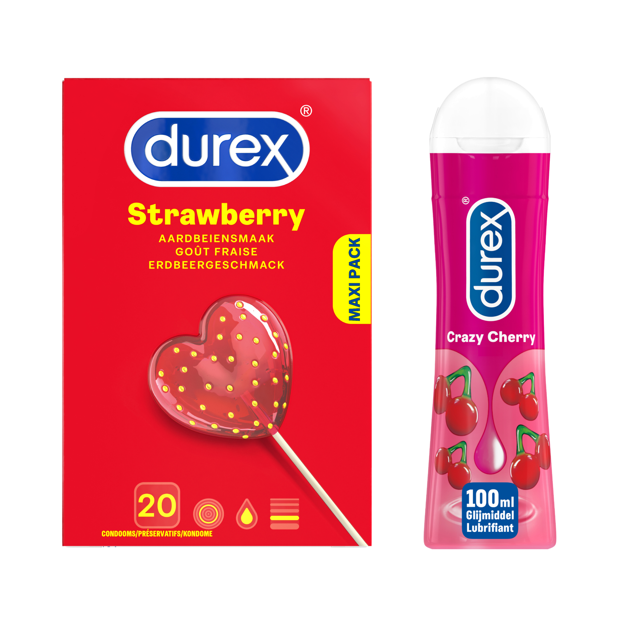Durex - Glijmiddel Crazy Cherry waterbasis 100ML - Condooms Sexy Strawberry 20st