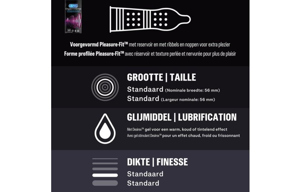 Durex - Condoom Orgasm Intense 10 stuks - Stimulerende Glijmiddel Intense Orgasm 10ml