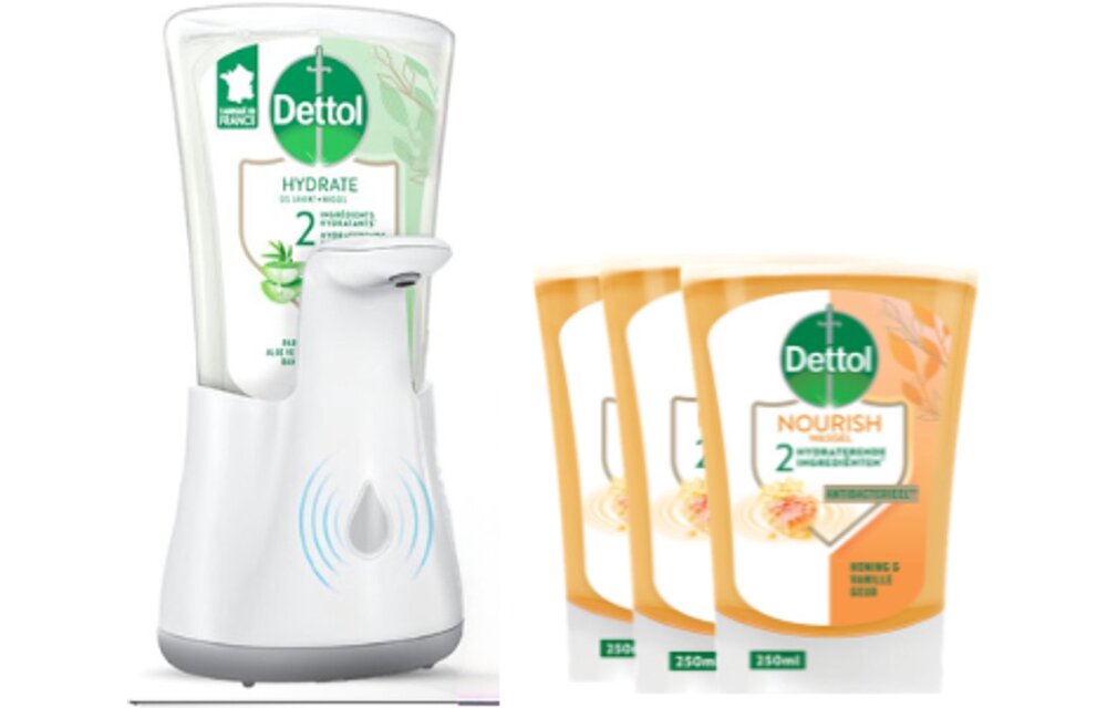 Dettol - Automatische Zeepdispenser No Touch 3x250ml Handzeep No Touch Navulling - Aloe Vera, Sheabutter en Extra Care Honey Sheabutter - Voordeelverpakking