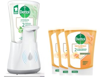 Dettol - Automatische Zeepdispenser No Touch 3x250ml Handzeep No Touch Navulling - Aloe Vera, Sheabutter en Extra Care Honey Sheabutter - Voordeelverpakking