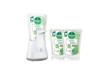 Dettol Handzeep Automatische Zeepdispenser No Touch met navulling Hydraterende Aloë Vera + Dettol Handzeep No Touch Navulling - Aloe Vera - 2x 250 ml