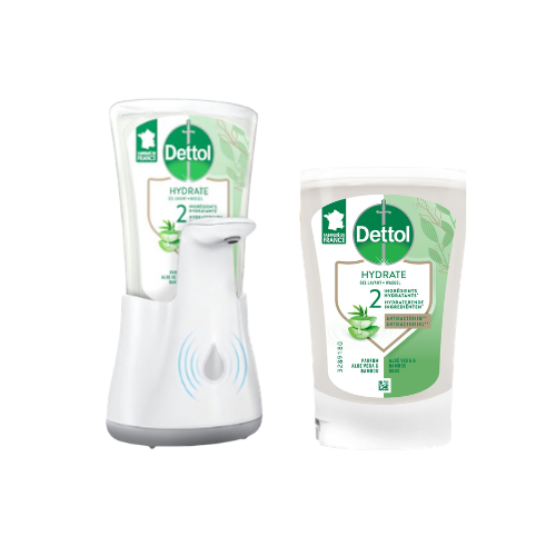 Dettol Handzeep Automatische Zeepdispender No Touch met navulluing Hydraterende Aloë Vera + Dettol Handzeep No Touch Navulling - Aloe Vera - 250ml
