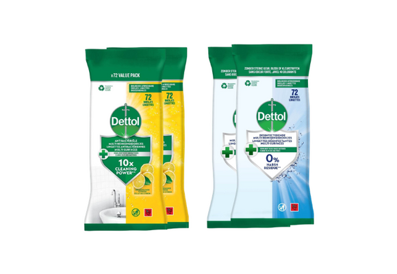 Dettol Schoonmaakdoekjes Power & Fresh - Citrus - 80 stuks x2 + Dettol Schoonmaakdoekjes Power & Fresh - Katoenfris - 80 stuks x2
