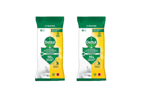 BE - Dettol Lingettes Antibactériennes Multi-surfaces Éclat de Citron - 80 x2