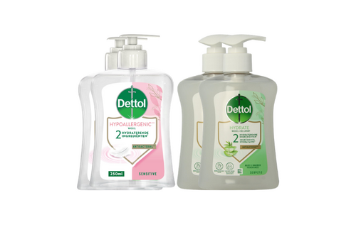 Dettol Handzeep - Verzachtend – Aloe Vera - 250ml x2 + Dettol Handzeep - Gevoelige Huid - 250ml x2