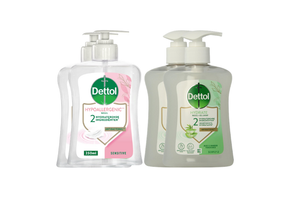 Dettol - 1000ml Handzeep - Verzachtend - Aloe Vera 2x250ml - Gevoelige Huid 2x250ml