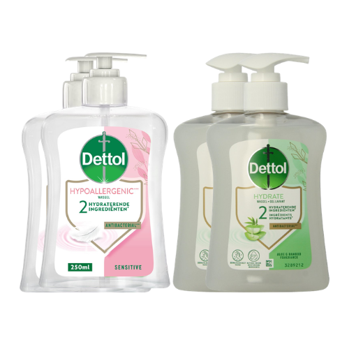 Dettol Handzeep - Verzachtend – Aloe Vera - 250ml x2 + Dettol Handzeep - Gevoelige Huid - 250ml x2