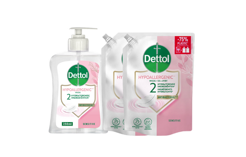 Dettol - 3x Dettol Refill Sensitive 500ML - 2 x Dettol Sensitive 250ML - Voordeelpakket