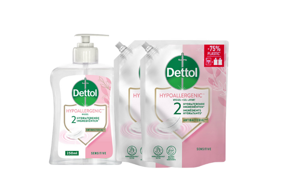 Dettol - 3x Dettol Refill Sensitive 500ML - 2 x Dettol Sensitive 250ML - Voordeelpakket
