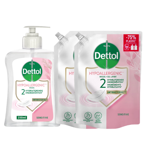 Dettol - 3x Dettol Refill Sensitive 500ML - 2 x Dettol Sensitive 250ML - Voordeelpakket