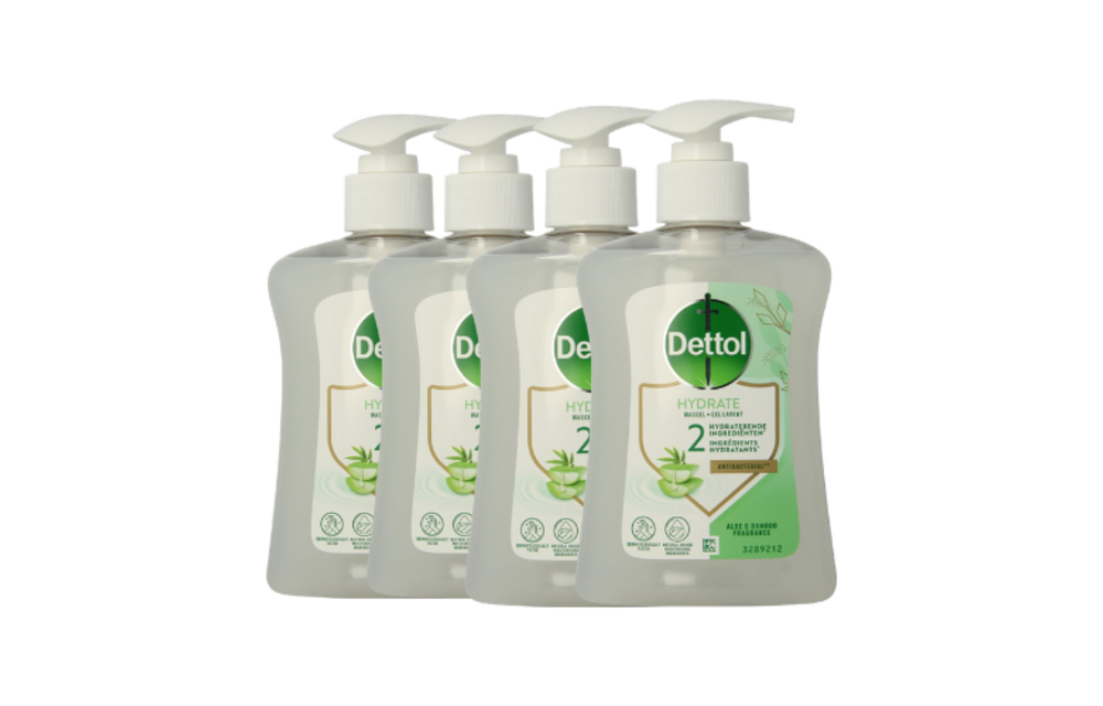 Dettol Hydrate Handzeep Aloë & Bamboe – 4x 250 ml – Hydraterende Handzeep – 1 Liter