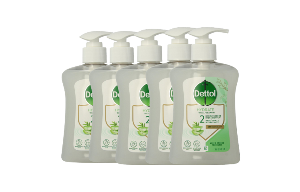 Dettol Hydrate Handzeep Aloë & Bamboe – 5x 250 ml – Hydraterende Handzeep – 1,25 Liter