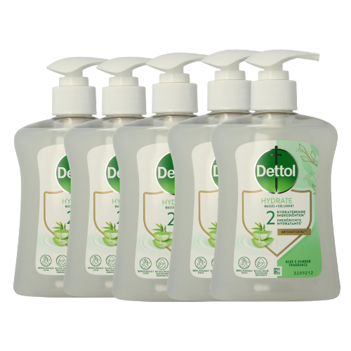 Dettol Hydrate Handzeep Aloë & Bamboe – 5x 250 ml – Hydraterende Handzeep – 1,25 Liter