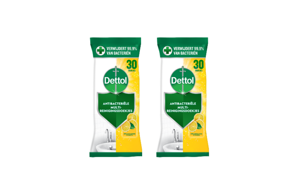 Dettol Antibacteriële Multi-Reinigingsdoekjes Sprankelende Citroen – 2x 30 Stuks – 60 Doekjes