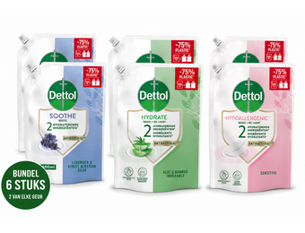 Dettol - 6x Dettol Refill Hydrating Aloe Vera 500ML - 2 x Dettol Refill Sensitive 500ML  - 2x Dettol Refill Relaxing Lavender 500ML - Voordeelpakket