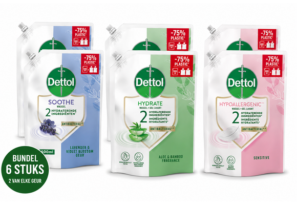 Dettol - 6x Dettol Refill Hydrating Aloe Vera 500ML - 2 x Dettol Refill Sensitive 500ML  - 2x Dettol Refill Relaxing Lavender 500ML - Voordeelpakket