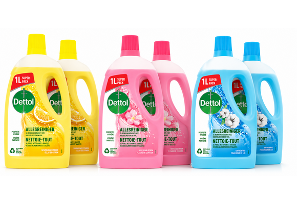 Dettol - 6L Allesreiniger Power Fresh - Katoenfris 2x1L - Citrus 2x1L - Kersenbloesem 2x1L - Voordeelverpakking