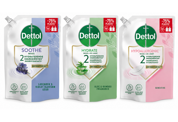 Dettol - 1x Dettol Refill Hydrating Aloe Vera 500ML - 1 x Dettol Refill Sensitive 500ML - 1x Dettol Refill Relaxing Lavender 500ML - Voordeelpakket