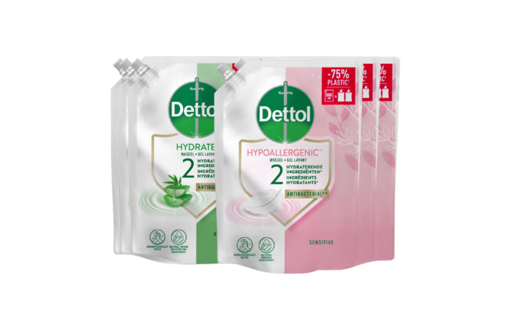 Dettol - 2L Handzeep Navulling - Antibacterieel - Citrus 2x500ml en Jasmijn 2x500ml - Voordeelverpakking